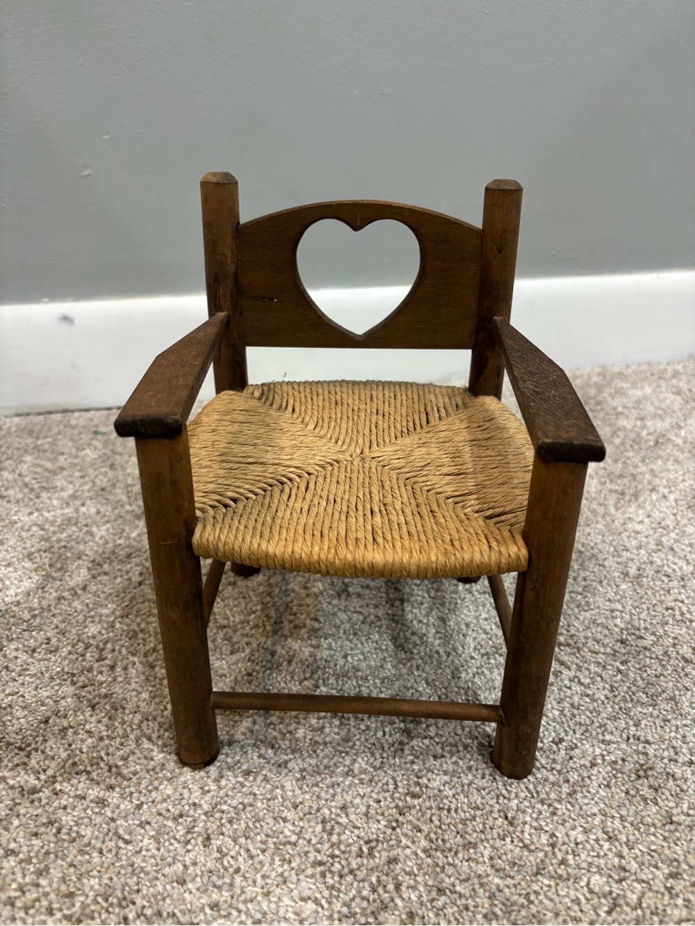 Vintage Doll Wood Wicker Rattan Seat Chair 8 inches Tall